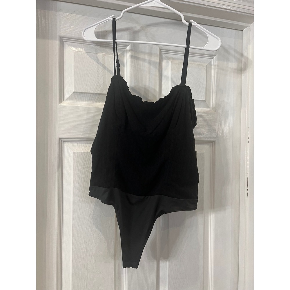 And‎ Now This Black Bodysuit Ruffle Trim Sleeveless Tank Top Smocked Size S